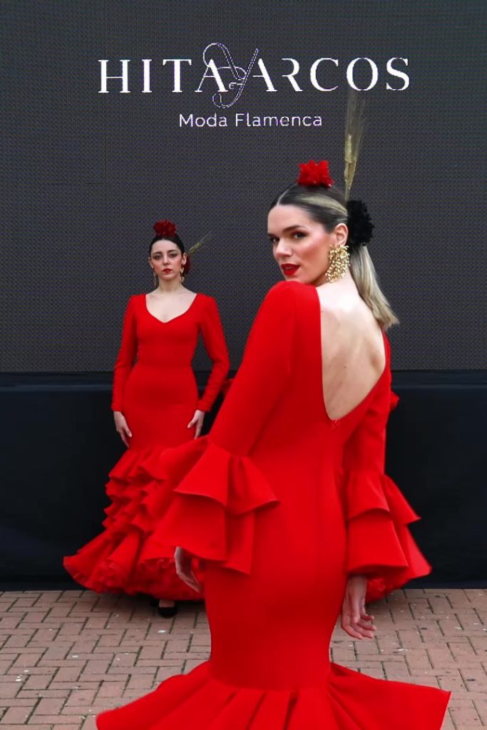 Vestido Flamenca Rojo Dos Volantes Con Manga Hita Y Arcos 2024 Cita